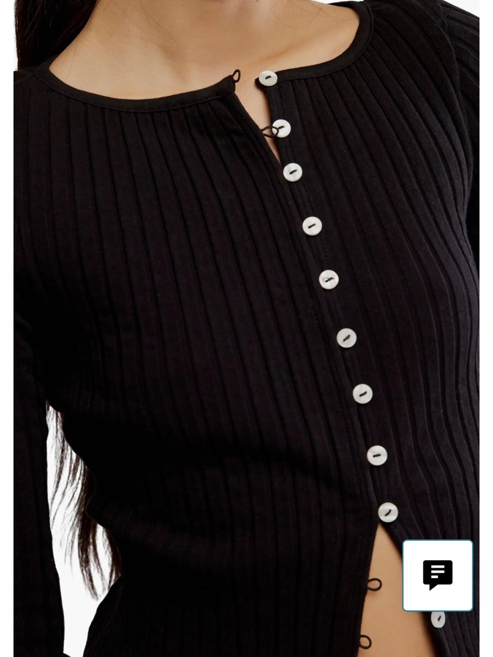 Free People Black Ribbed Button-Front Cardigan/Top Size small - Picture 2 of 10